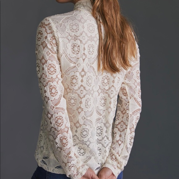 New Maeve Anthropologie ivory Lace Mock Neck long sleeve Top size xs - Picture 2 of 7